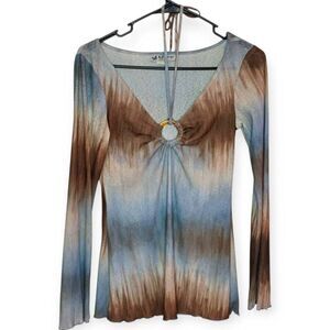 Self Esteem Women's Y2K Keyhole Halter Semi Sheer Blouse size Medium